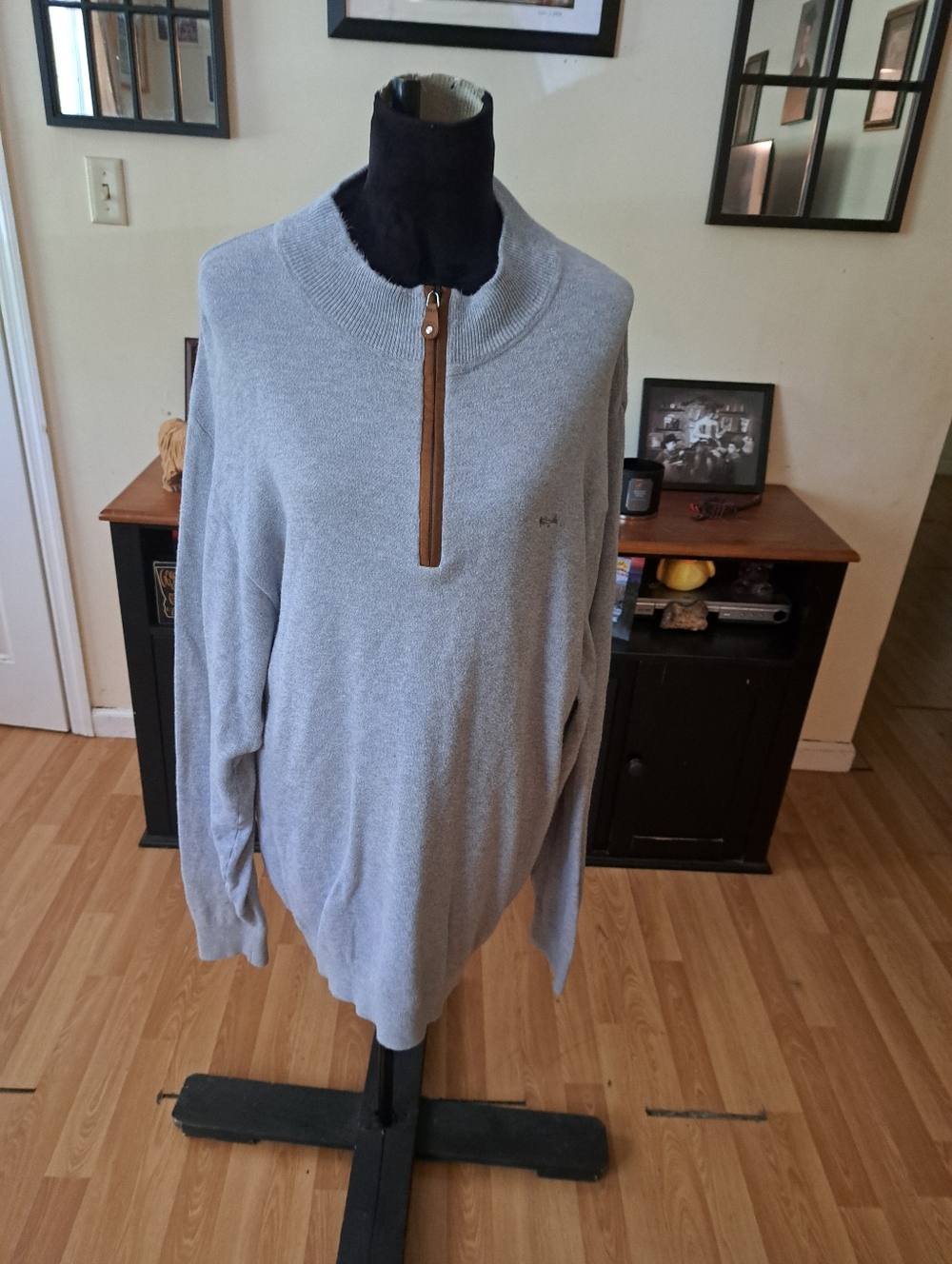 XXL Coastal Cotton Mens Grey Long Sleeve 1/4 Zip Pullover Knit Sweater